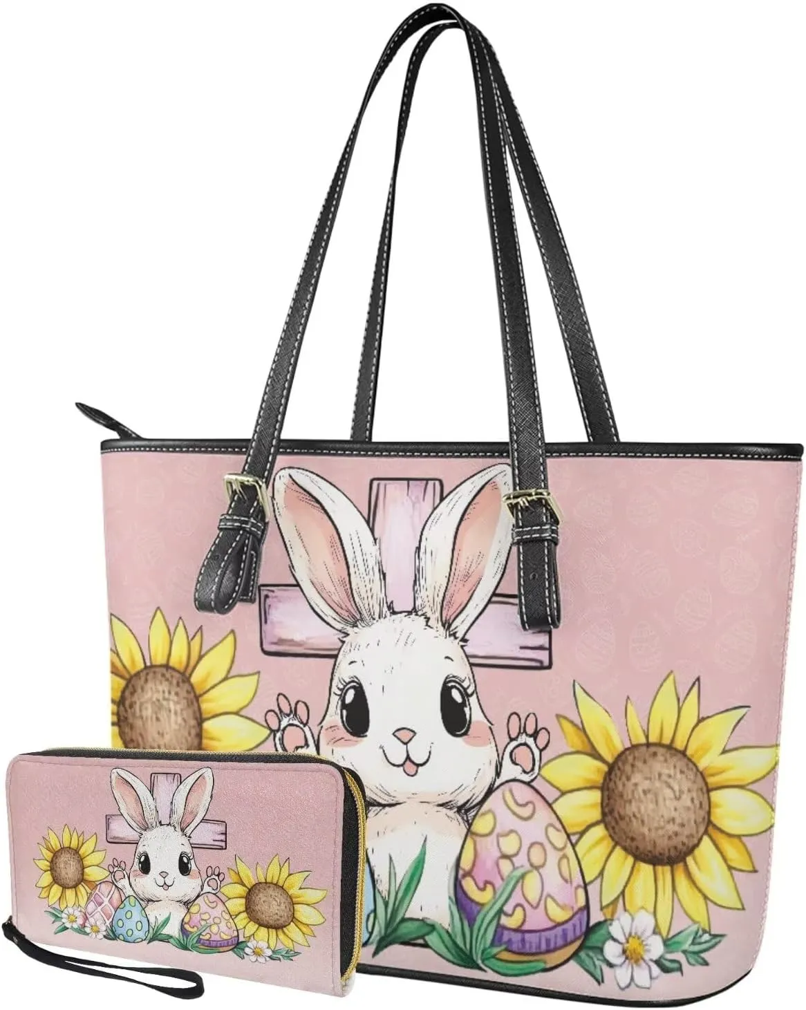 Coldinair Easter Handbag Tote Bag for Women Ladies Top Handle Purse and Wallet Set Leather Tote Purse for Women