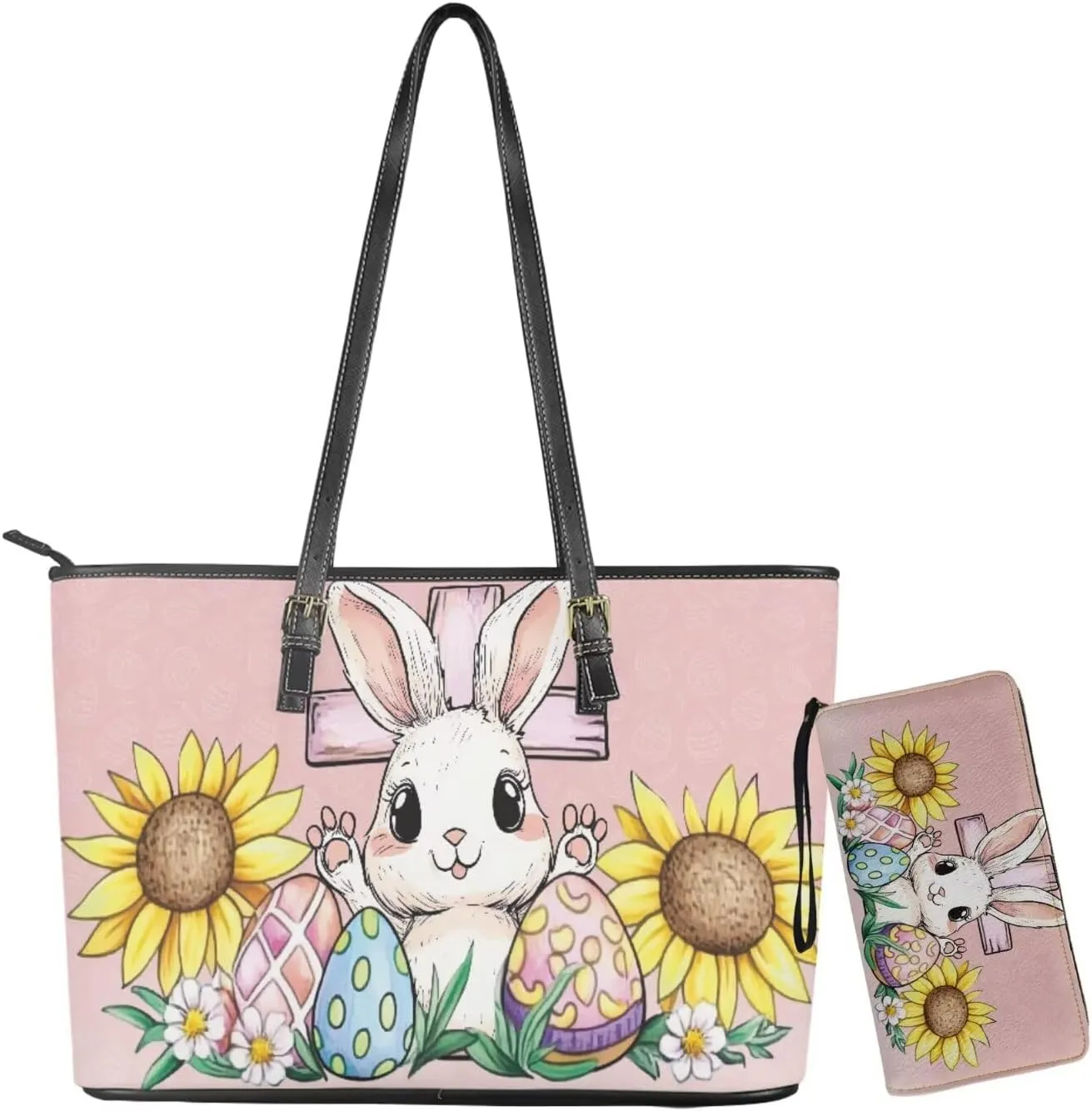 Coldinair Easter Handbag Tote Bag for Women Ladies Top Handle Purse and Wallet Set Leather Tote Purse for Women