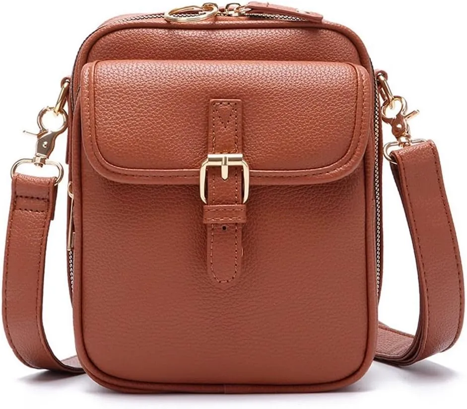 Collaboraten1 Crossbody Leather Bag, Vintage Double Layer Large Capacity Cross Anti Theft Shoulder Bags, Built in Wallet