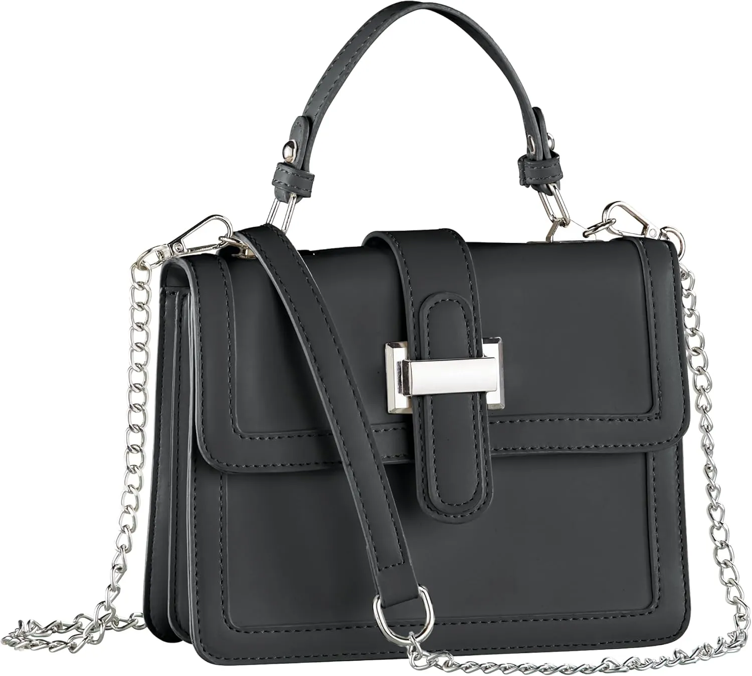 Collections Etc Elegant Classic Handbag with Top Handle and Removable Chain Strap