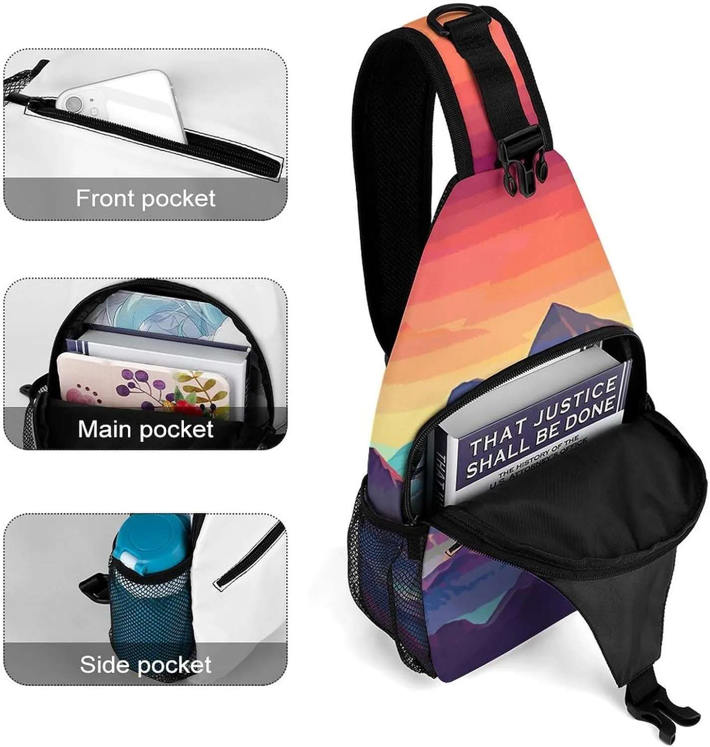 Color Mountain Gradient Sling Bag Crossbody Bags Cross Body Bag Fanny Packs Chest Bags Sling Purses for Travel