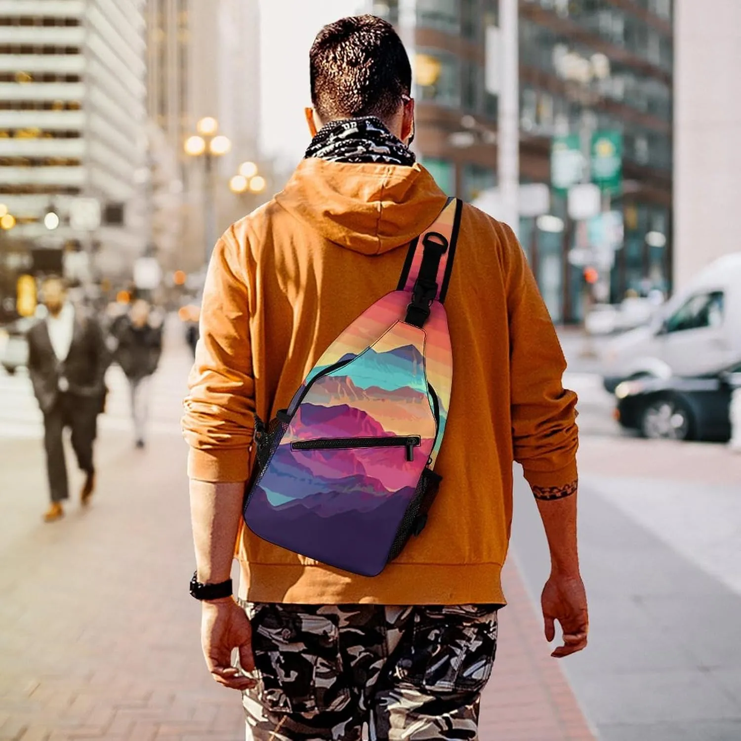 Color Mountain Gradient Sling Bag Crossbody Bags Cross Body Bag Fanny Packs Chest Bags Sling Purses for Travel