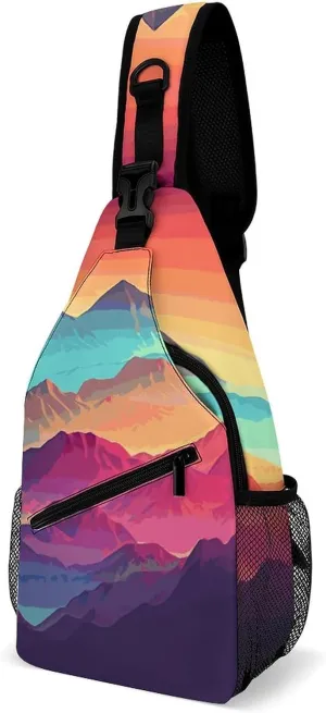 Color Mountain Gradient Sling Bag Crossbody Bags Cross Body Bag Fanny Packs Chest Bags Sling Purses for Travel