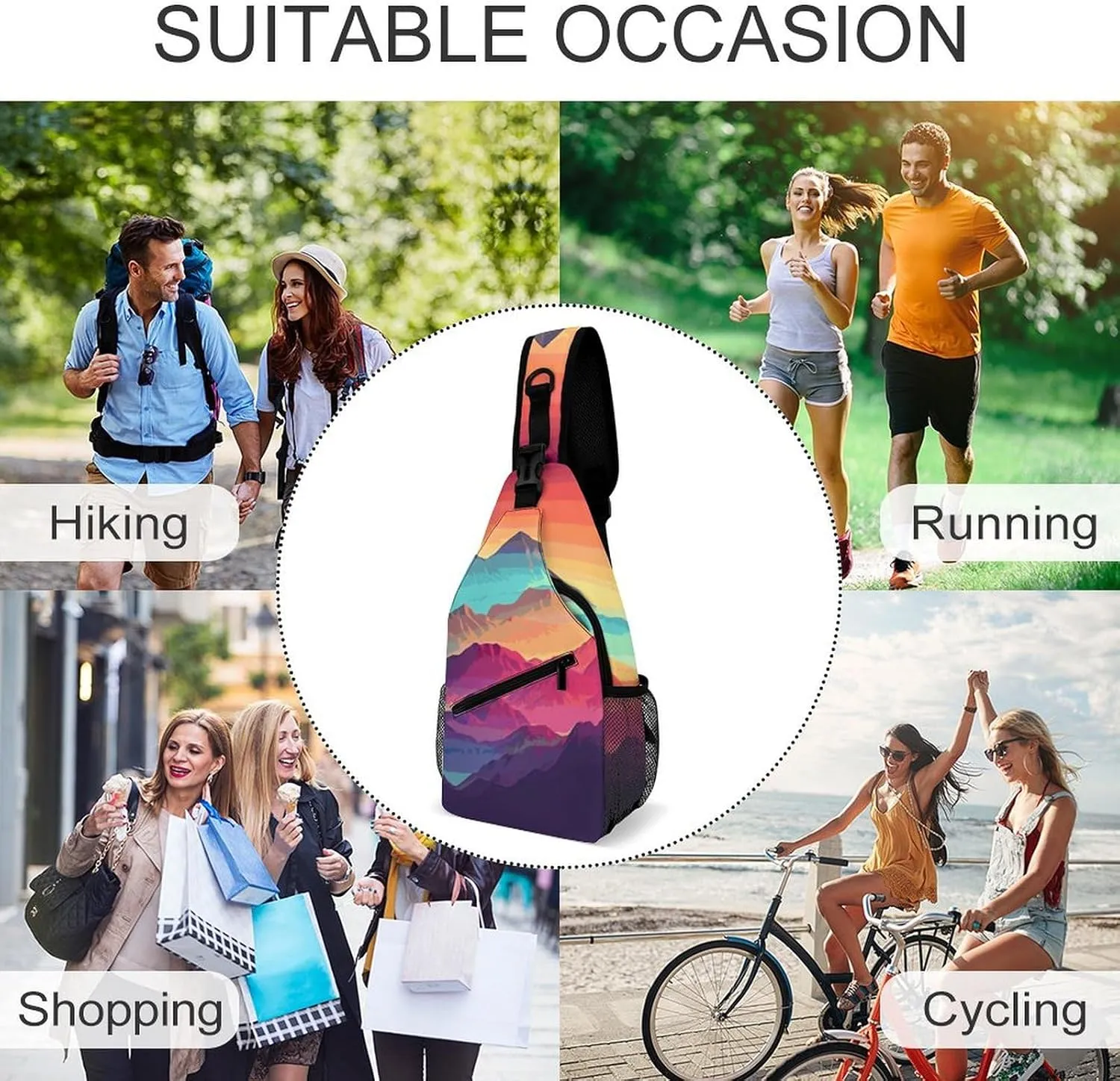 Color Mountain Gradient Sling Bag Crossbody Bags Cross Body Bag Fanny Packs Chest Bags Sling Purses for Travel