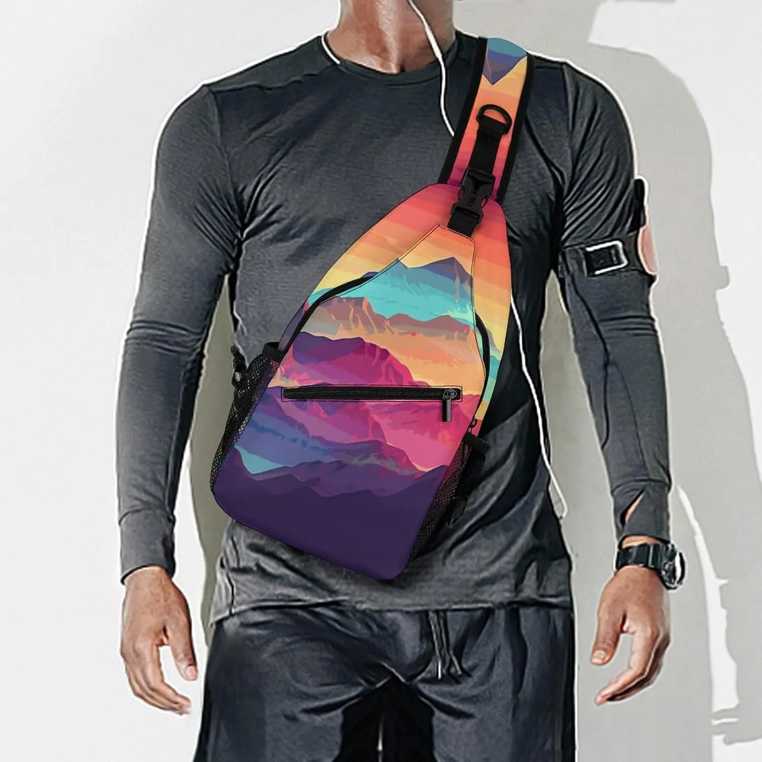 Color Mountain Gradient Sling Bag Crossbody Bags Cross Body Bag Fanny Packs Chest Bags Sling Purses for Travel