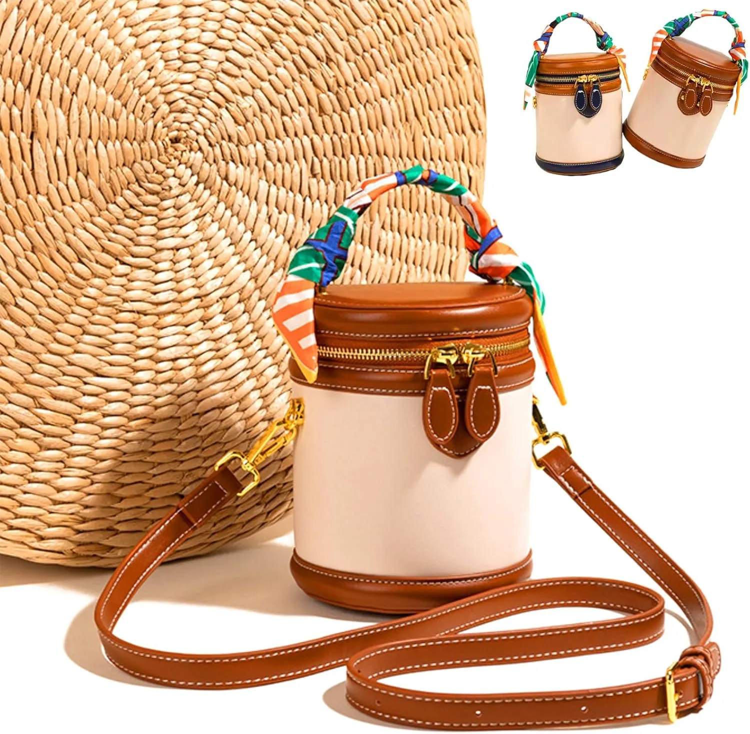 Colorblock Bucket Bag for Women, Adjustable Shoulder Strap Leather Crossbody Bag, Women's Crossbody Bag, Fashion Casual Bags