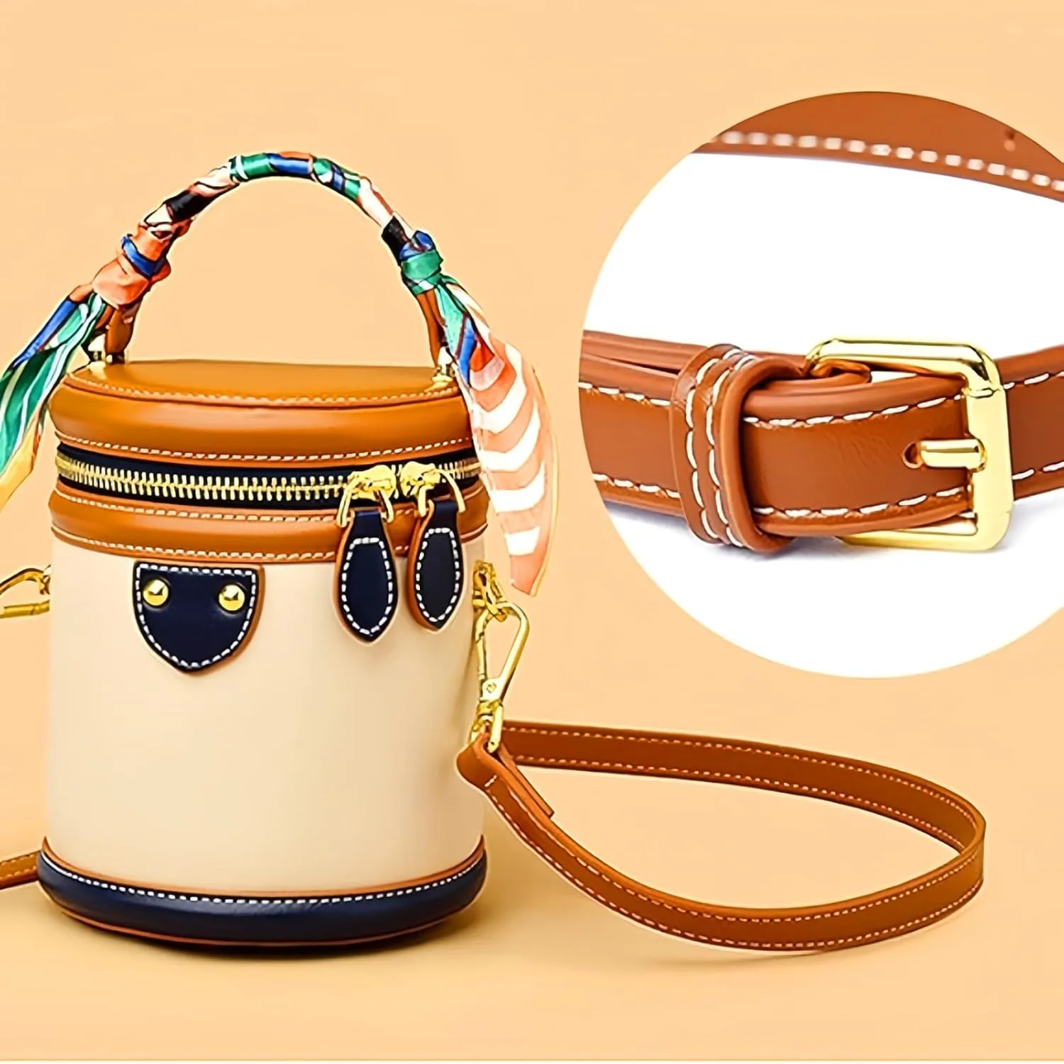 Colorblock Bucket Bag for Women, Adjustable Shoulder Strap Leather Crossbody Bag, Women's Crossbody Bag, Fashion Casual Bags
