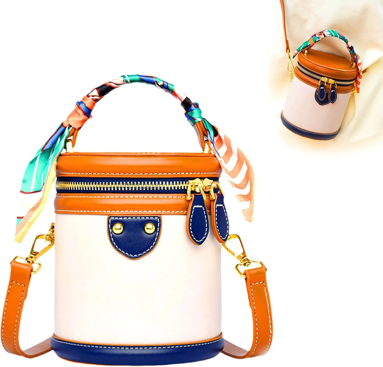Colorblock Bucket Bag for Women, Adjustable Shoulder Strap Leather Crossbody Bag, Women's Crossbody Bag, Fashion Casual Bags