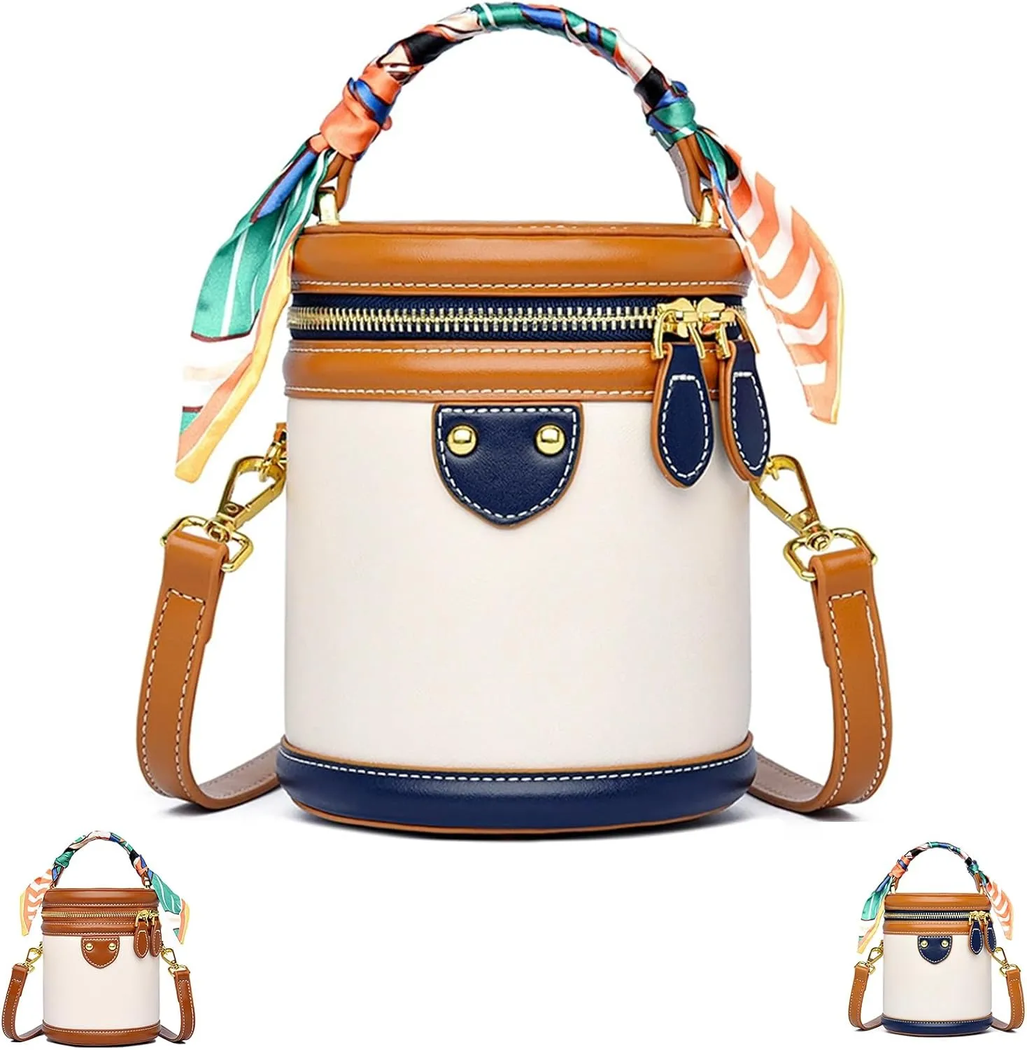 Colorblock Bucket Bag for Women,2025 New Summer Niche Design Cylinder Bag, Fashion Versatile Crossbody