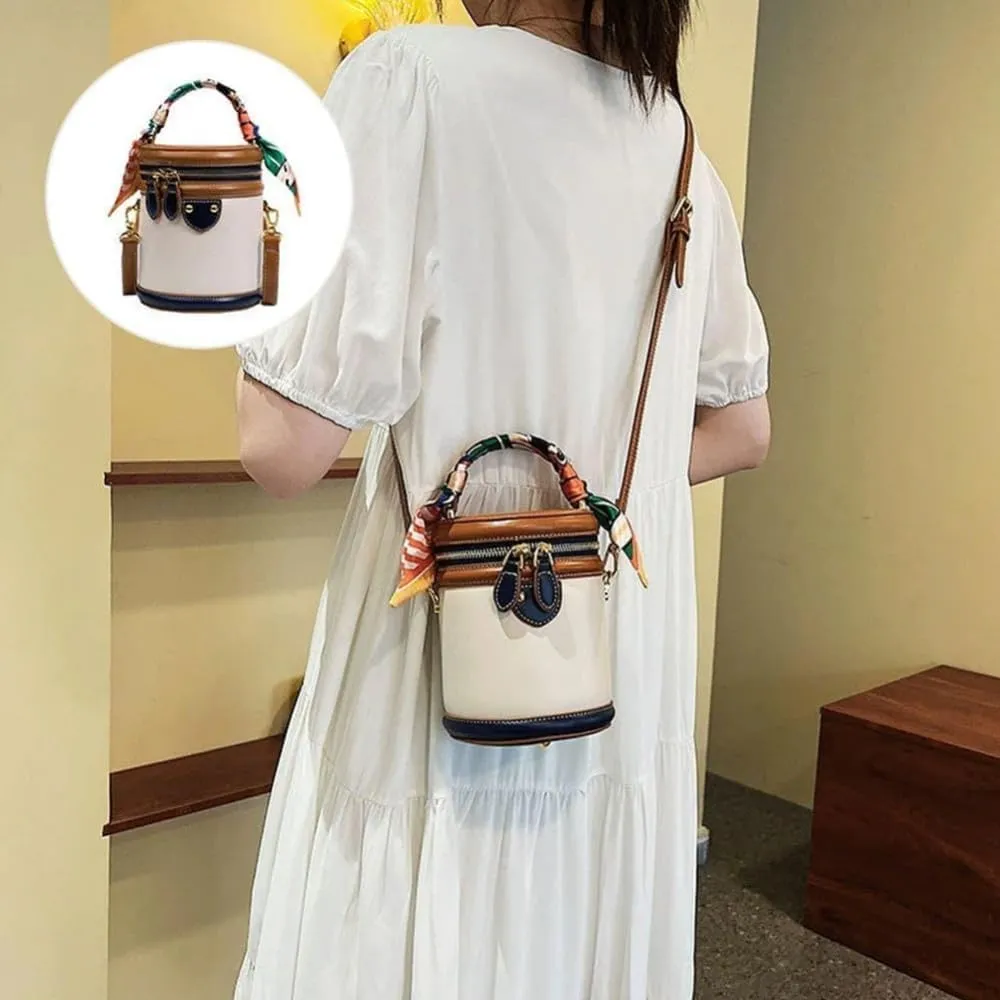 Colorblock Bucket Bag for Women,2025 New Summer Niche Design Cylinder Bag, Fashion Versatile Crossbody