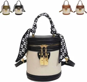 Colorblock Bucket Bag For Women,2025 New Summer Niche Design Cylinder Bag，Crossbody Leather Bucket Handbag Versatile Bags