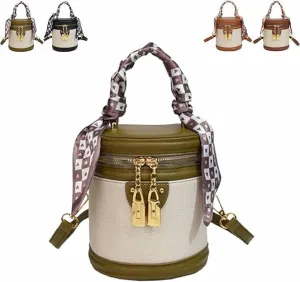 Colorblock Bucket Bag For Women,2025 New Summer Niche Design Cylinder Bag，Crossbody Leather Bucket Handbag Versatile Bags