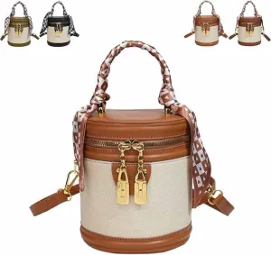 Colorblock Bucket Bag For Women,2025 New Summer Niche Design Cylinder Bag，Crossbody Leather Bucket Handbag Versatile Bags