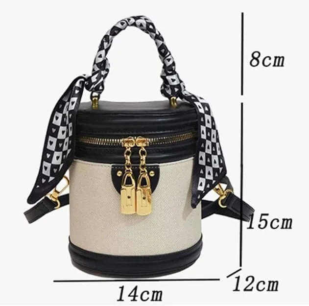 Colorblock Bucket Bag For Women,2025 New Summer Niche Design Cylinder Bag，Crossbody Leather Bucket Handbag Versatile Bags