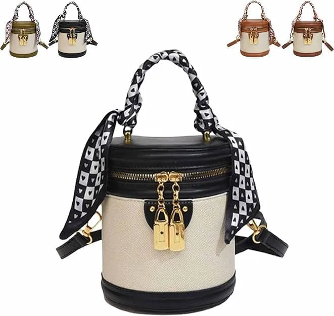 Colorblock Bucket Bag For Women,2025 New Summer Niche Design Cylinder Bag，Crossbody Leather Bucket Handbag Versatile Bags