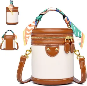 Colorblock Bucket Bag For Women,Leather Bucket Handbag,Fashionable Crossbody Bag