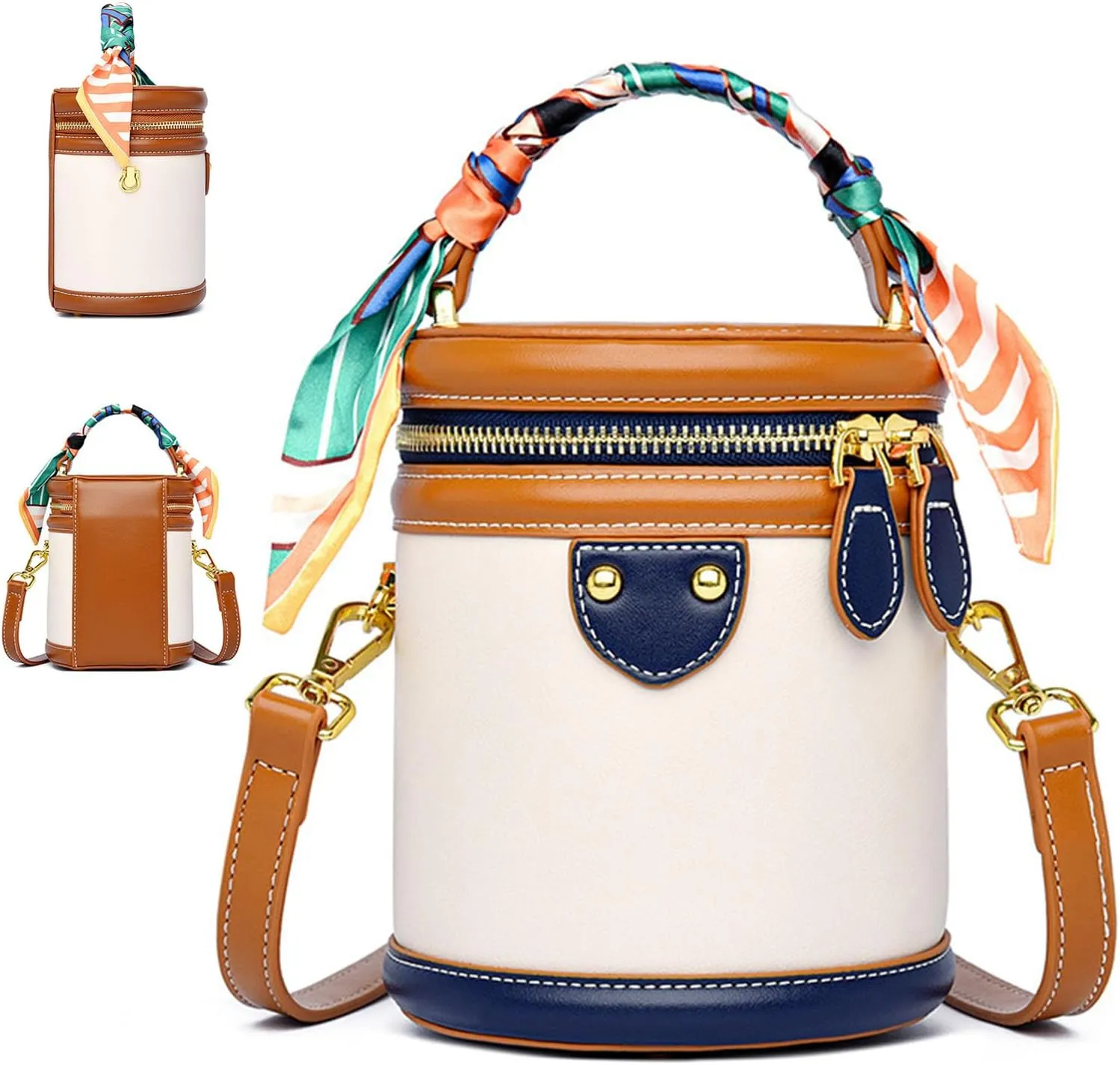 Colorblock Bucket Bag For Women,Leather Bucket Handbag,Fashionable Crossbody Bag