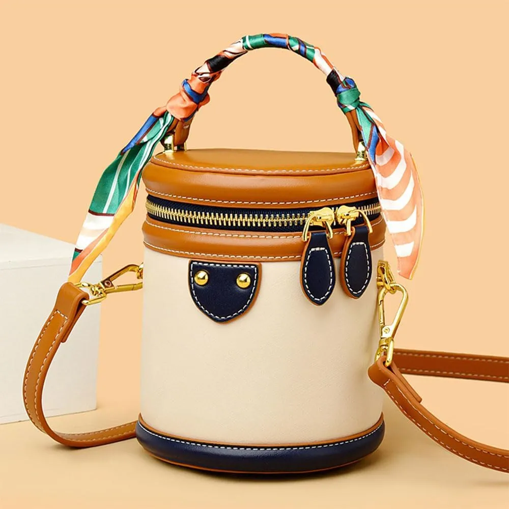 Colorblock Bucket Bag For Women,Leather Bucket Handbag,Fashionable Crossbody Bag