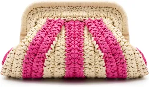 Colorblock Straw Clutch Purses - Straw Crossbody Bags for Women Woven Purse Beach Handbags Cloud Dumpling Pouch Beige
