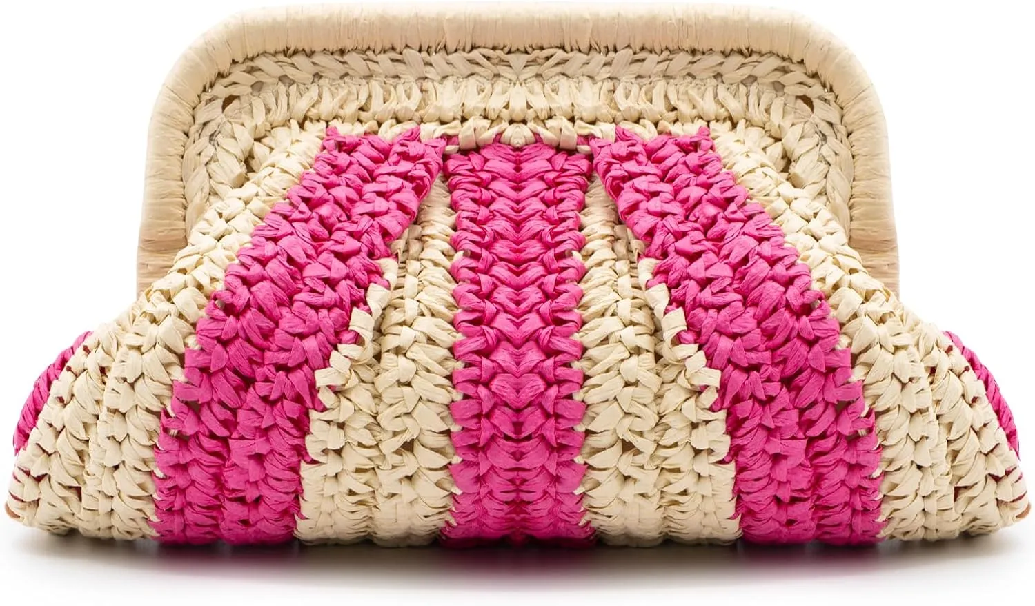 Colorblock Straw Clutch Purses - Straw Crossbody Bags for Women Woven Purse Beach Handbags Cloud Dumpling Pouch Beige