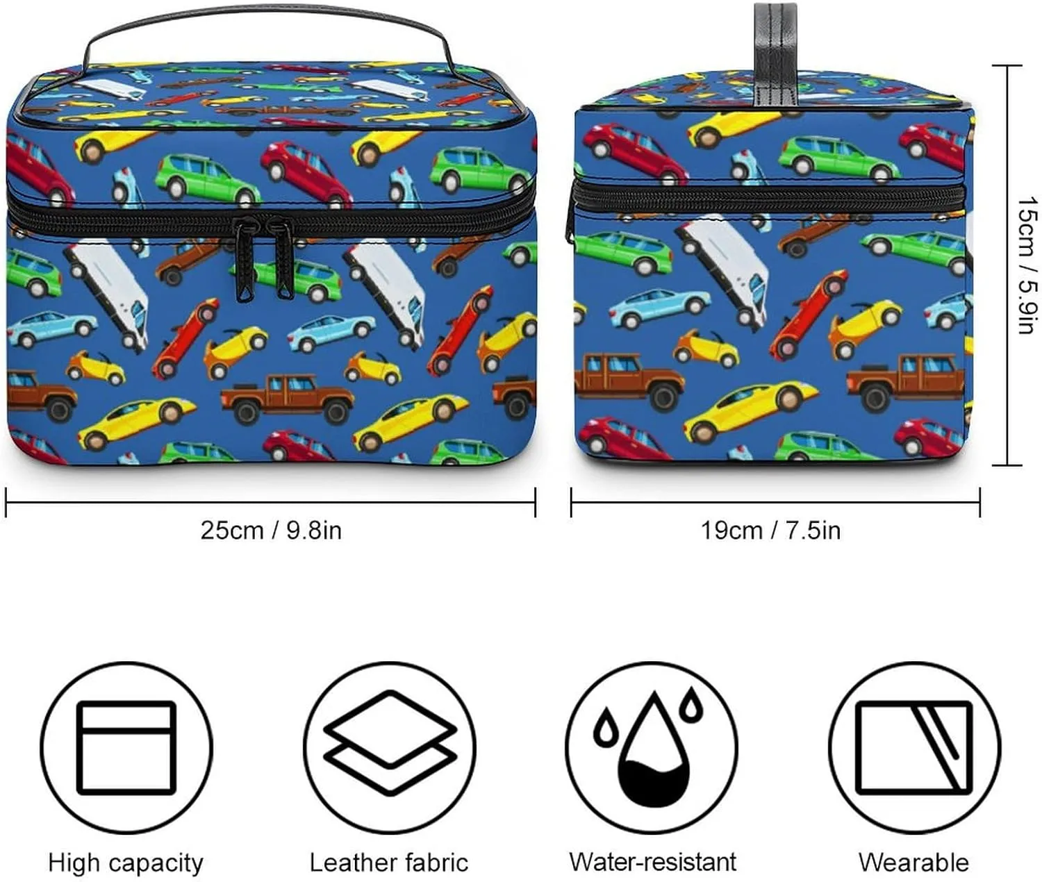 Colorful Anime Cars Travel Makeup Bag For Women Cosmetic Bags Organizer With Soft Handle Compartments Mens Big Capacity Skincare Toiletry Bag Camping Wedding Make Up Pouch