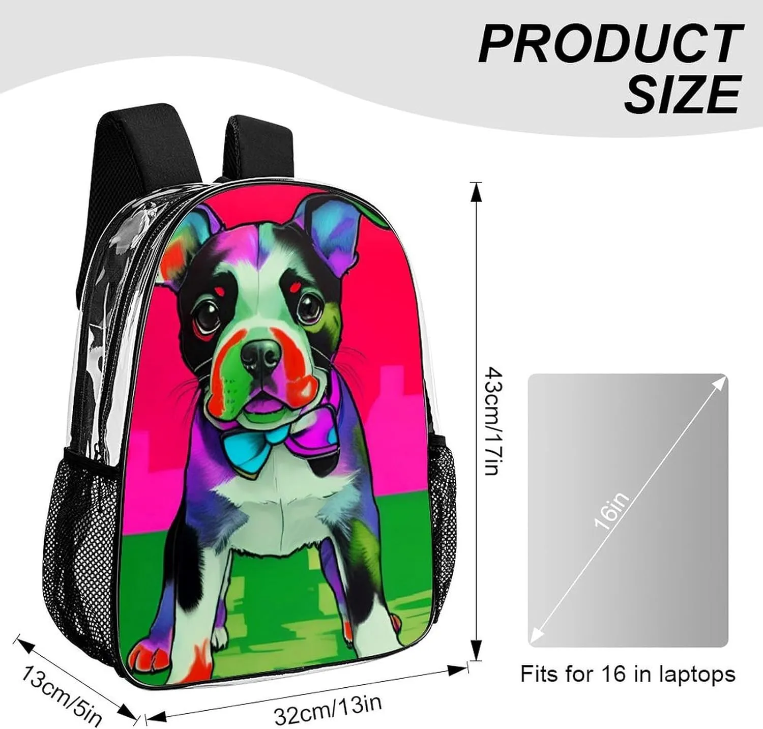 Colorful Dog Daypack Lightweight Multipurpose Anti-Theft Shoulder Bag Large Capacity Laptop Book Bag Rucksack Transparent Bag