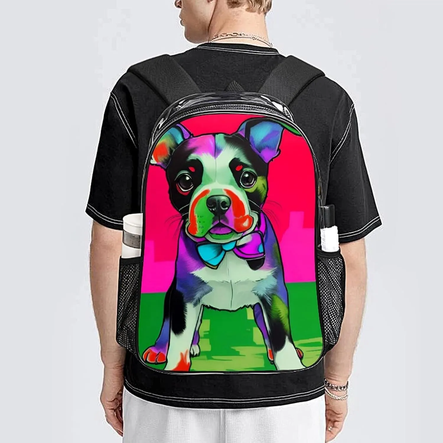 Colorful Dog Daypack Lightweight Multipurpose Anti-Theft Shoulder Bag Large Capacity Laptop Book Bag Rucksack Transparent Bag