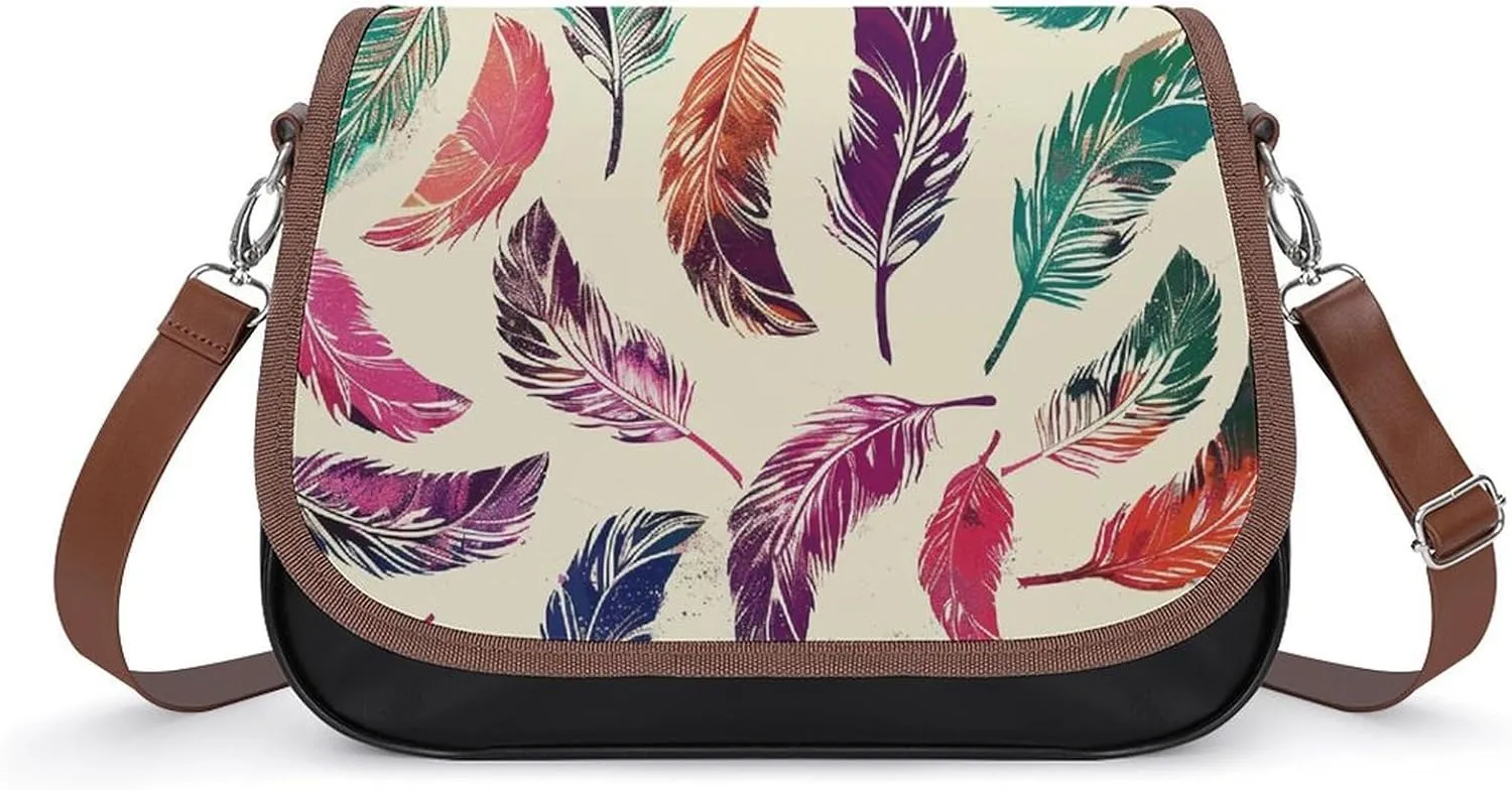 Colorful Feather Pattern Laptop Tote Bag Leather Computer Bags Lined Shoulder Purse Purses And Handbags Business Office Work Bag Top Handle Handbag for Women