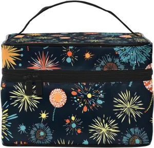 Colorful Fireworks Makeup Bag for Women Travel Cosmetic Bag Large Makeup Case Portable Toiletry Skincare Organizer Bag