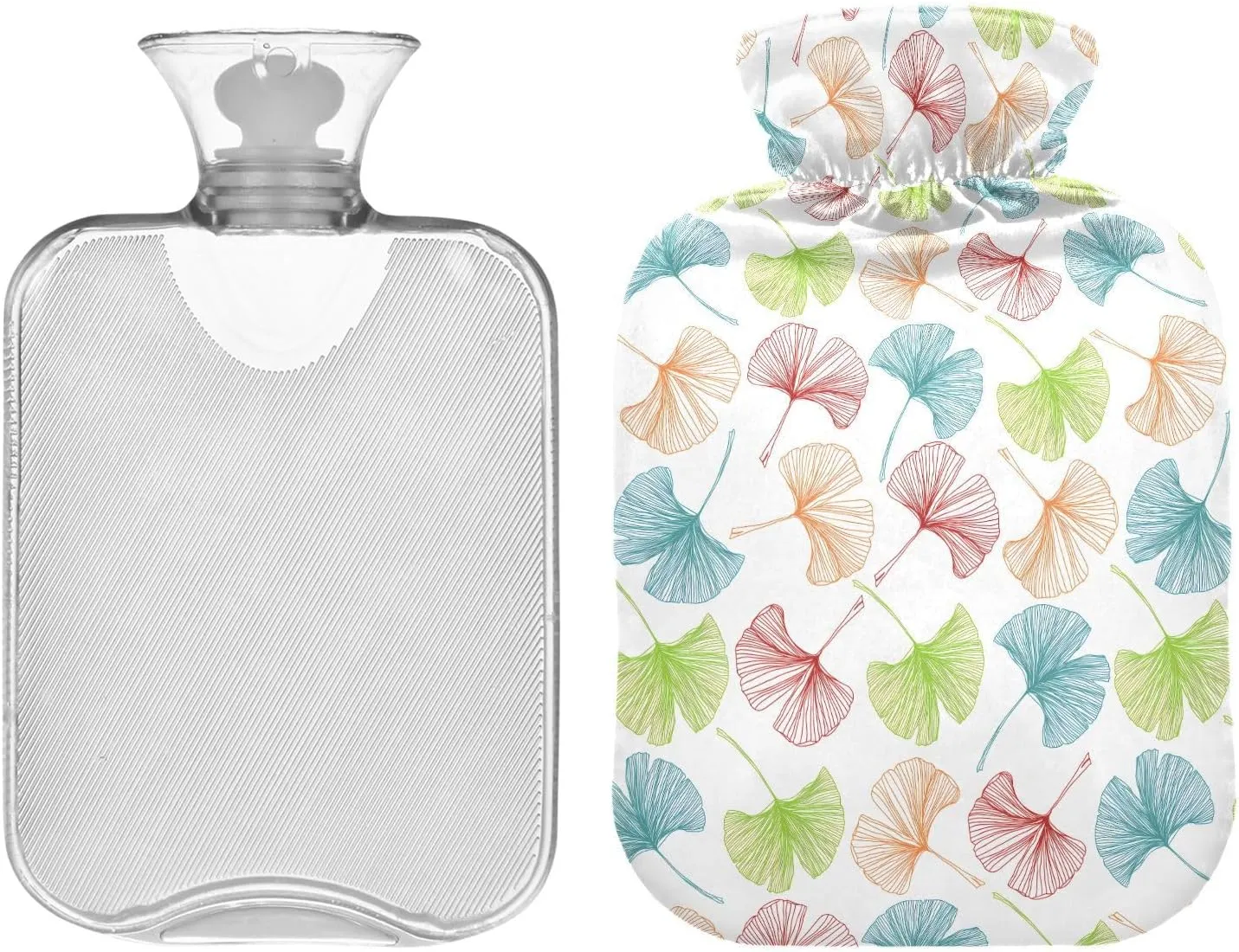Colorful Leaves White Hot Water Bottle with Cover 1L Durable Hot Water Bag Warm Water Bag for Menstrual Cramps, Neck, Shoulder, Back Pain Relief