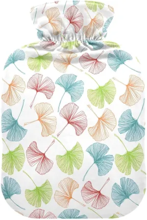 Colorful Leaves White Hot Water Bottle with Cover 1L Durable Hot Water Bag Warm Water Bag for Menstrual Cramps, Neck, Shoulder, Back Pain Relief