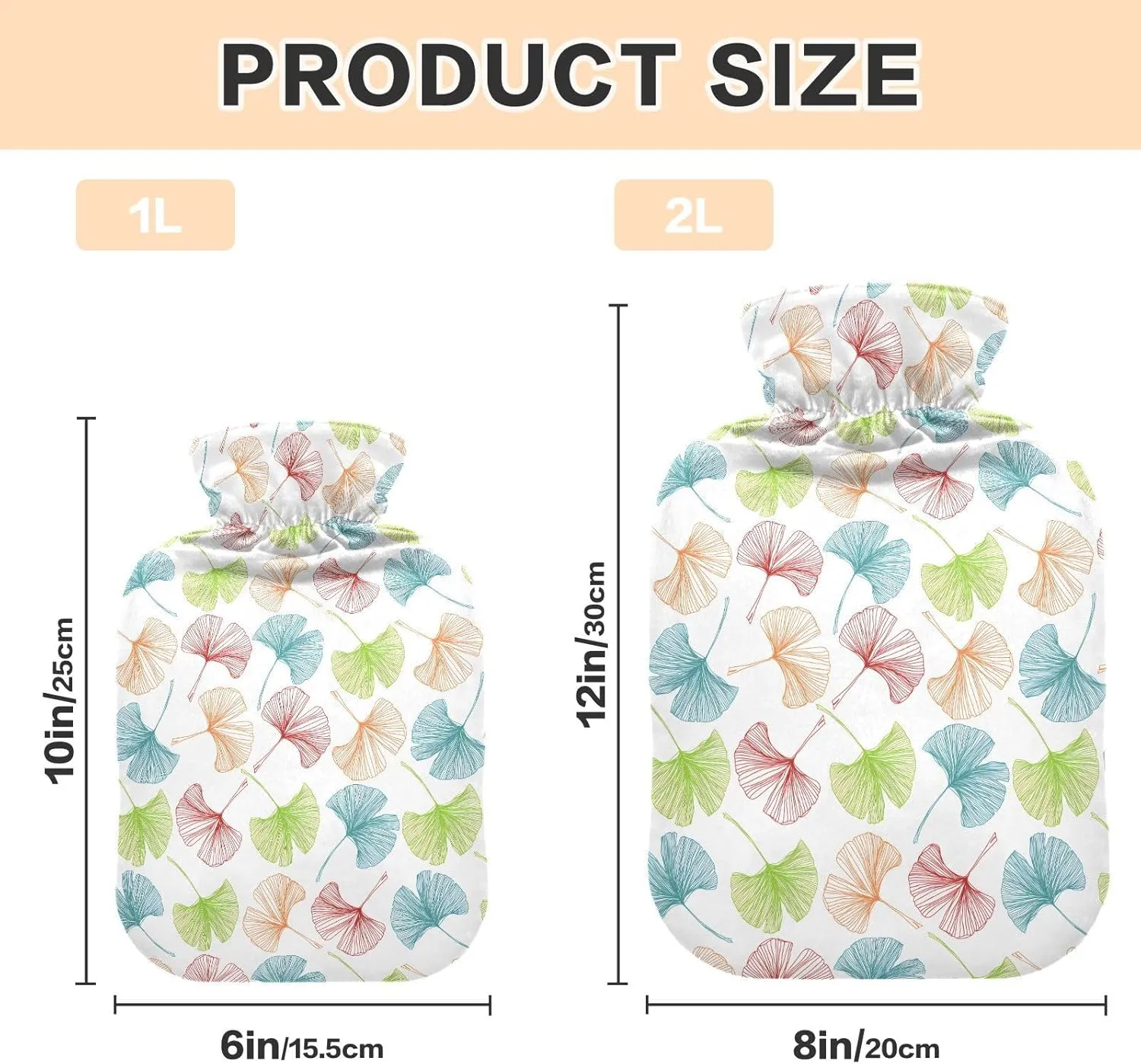 Colorful Leaves White Hot Water Bottle with Cover 1L Durable Hot Water Bag Warm Water Bag for Menstrual Cramps, Neck, Shoulder, Back Pain Relief