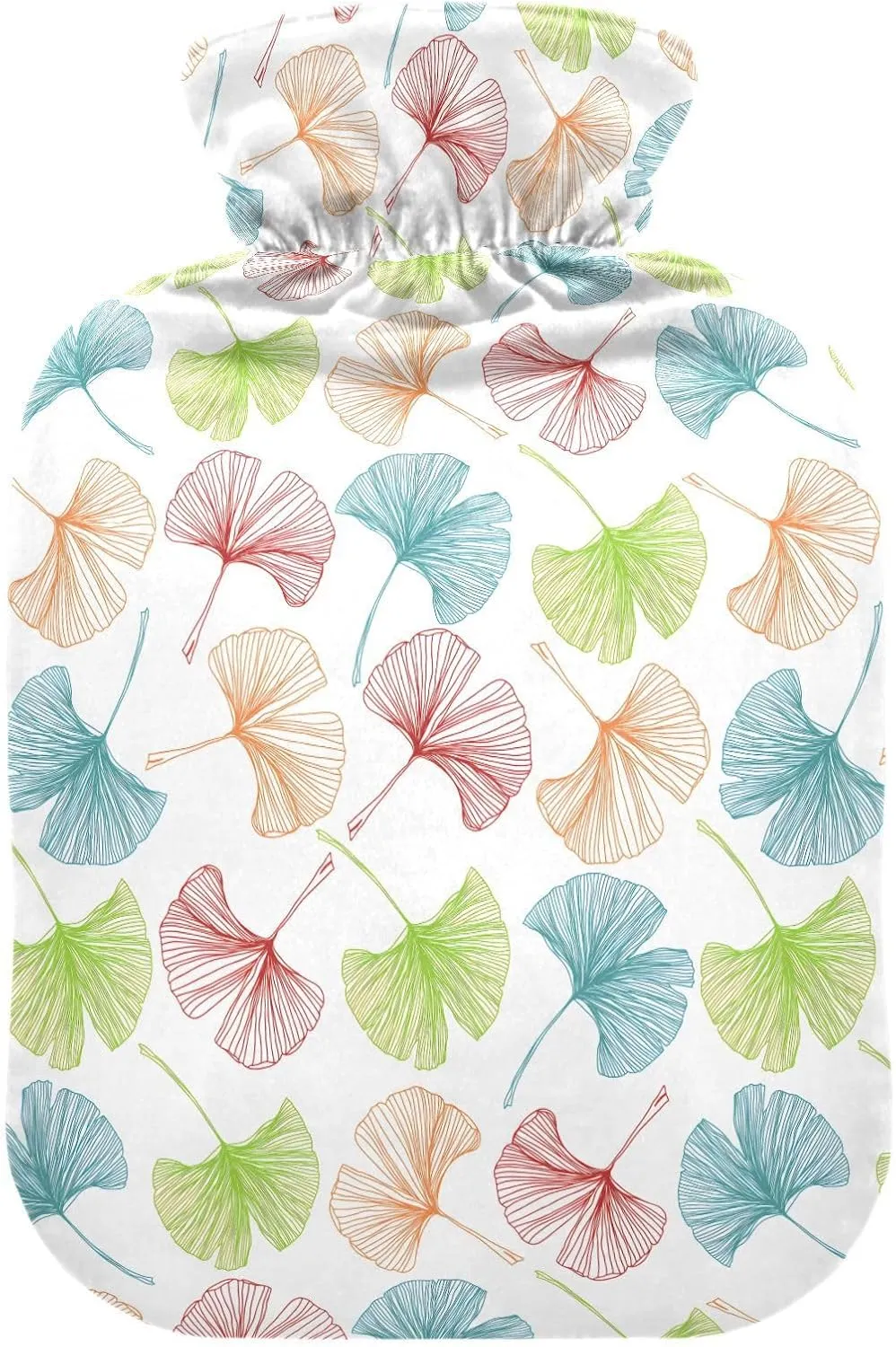 Colorful Leaves White Hot Water Bottle with Cover 1L Durable Hot Water Bag Warm Water Bag for Menstrual Cramps, Neck, Shoulder, Back Pain Relief