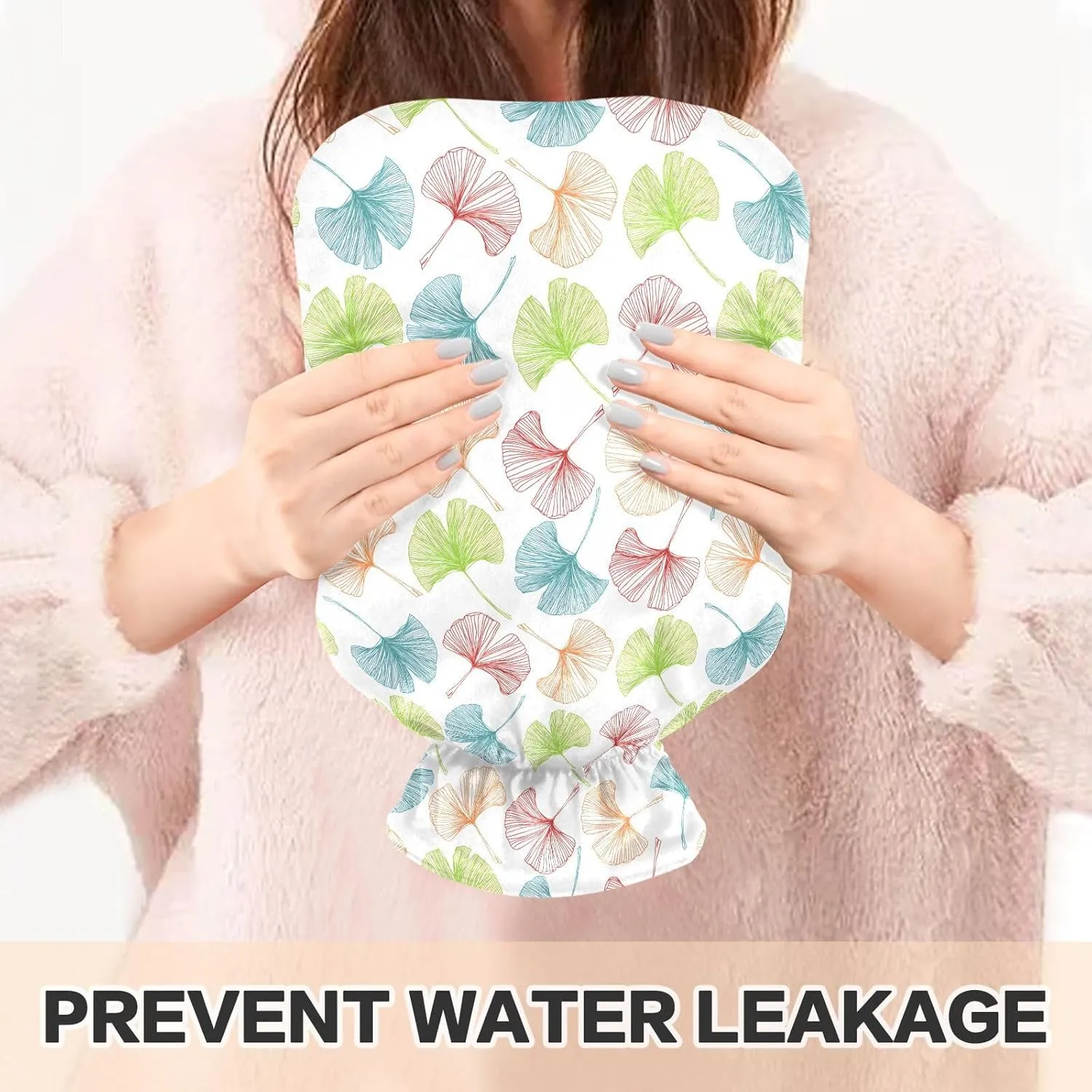 Colorful Leaves White Hot Water Bottle with Cover 1L Durable Hot Water Bag Warm Water Bag for Menstrual Cramps, Neck, Shoulder, Back Pain Relief