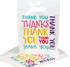 Colorful Thank You Plastic Bags Bulk - 9"x12" Small Retail Shopping Bags with Die Cut Handle, 100 Pack - Perfect for Small Businesse, Boutiques, Merchandise, Clothing, Gifts, Goodie Party Favors