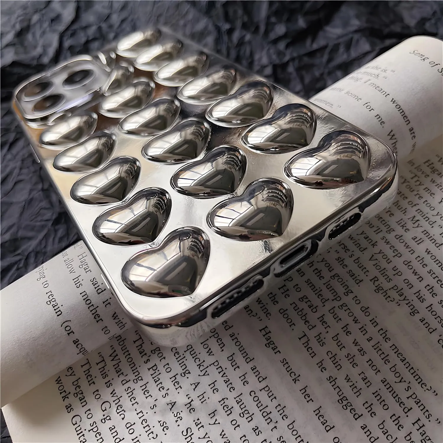 Compatible with iPhone 13 case for Women and Girls Shiny and Cute Silver Chrome Hearts Phone case, Scratch-Resistant Soft TPU 6.1 inch Silicone Shockproof Phone case.