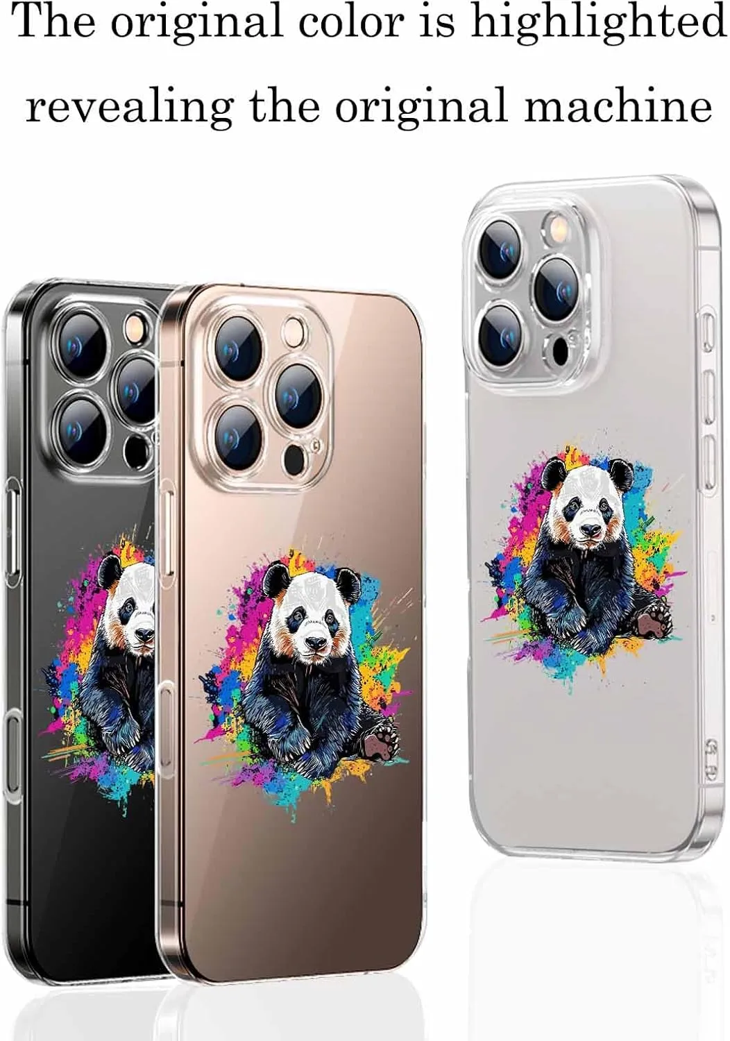 Compatible with iPhone 15 Plus Case 6.7 inch, Abstract Panda Colorful Paint Splatter Splash Animal Clear Phone Case Ultra Slim Thin Anti-Scratch Transparent Phone Cover Shockproof Protective TPU Cover