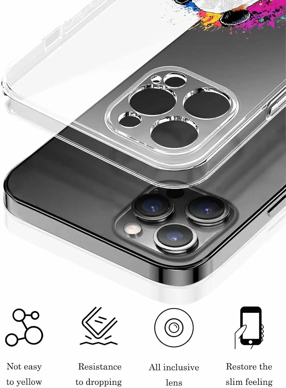 Compatible with iPhone 15 Plus Case 6.7 inch, Abstract Panda Colorful Paint Splatter Splash Animal Clear Phone Case Ultra Slim Thin Anti-Scratch Transparent Phone Cover Shockproof Protective TPU Cover