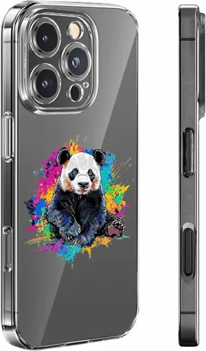 Compatible with iPhone 15 Plus Case 6.7 inch, Abstract Panda Colorful Paint Splatter Splash Animal Clear Phone Case Ultra Slim Thin Anti-Scratch Transparent Phone Cover Shockproof Protective TPU Cover