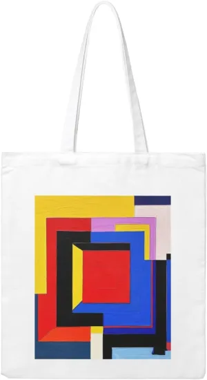 Composition in Red Yellow Blue and Black Print Canvas Handbags - Hot Stamping,Grocery Shopping,Washable Canvas Bags With Handles