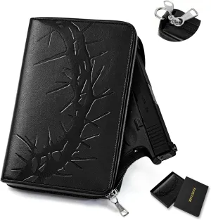 Concealed Carry Holster, Holy Bible Leather Gun Bags, Lockable Soft Pistols Case, Hidden Gun Storage, Book Gun Case for 9mm& Glock&1911 Small Handguns, Perfect Way to Hide Gun