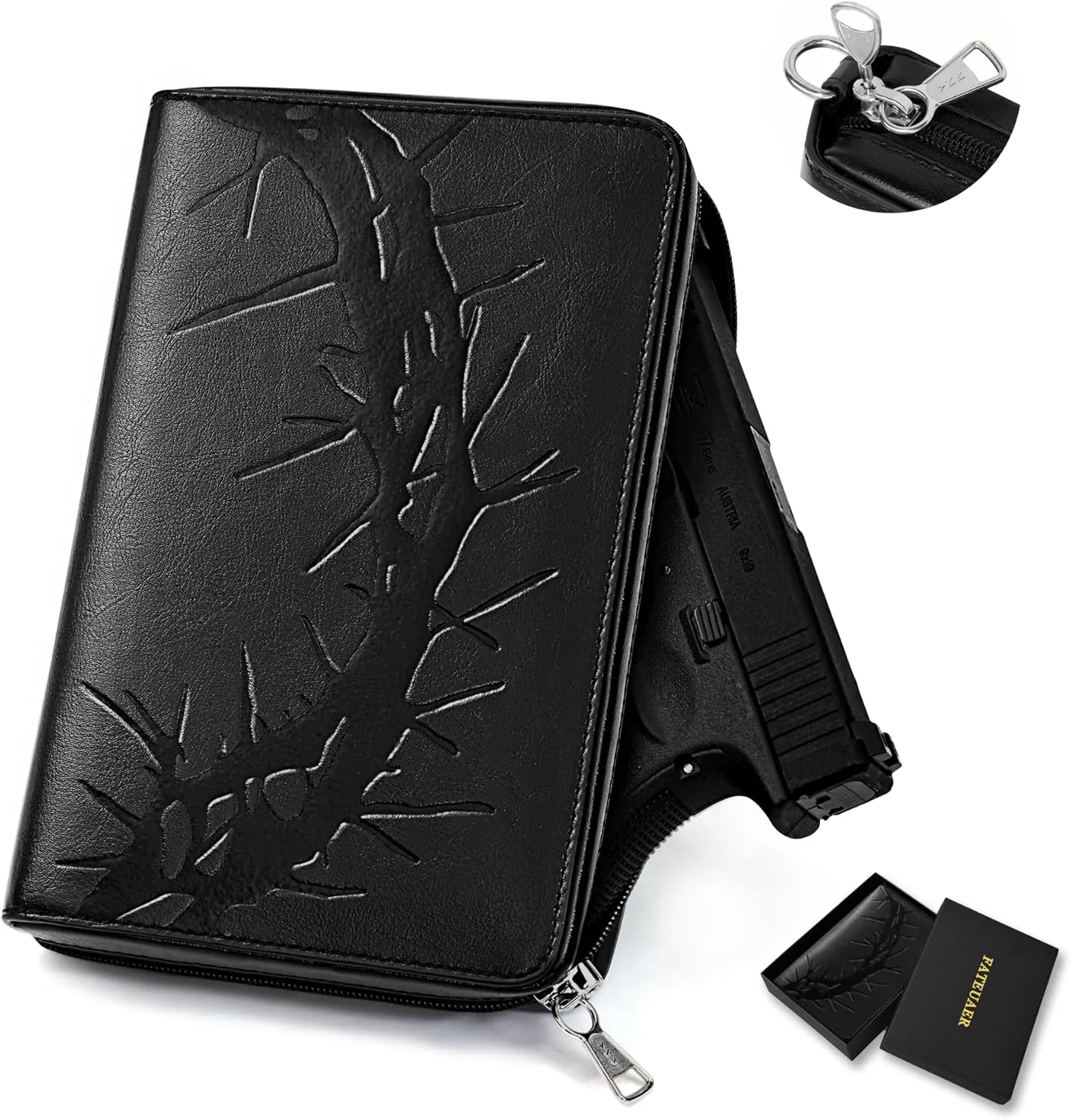 Concealed Carry Holster, Holy Bible Leather Gun Bags, Lockable Soft Pistols Case, Hidden Gun Storage, Book Gun Case for 9mm& Glock&1911 Small Handguns, Perfect Way to Hide Gun
