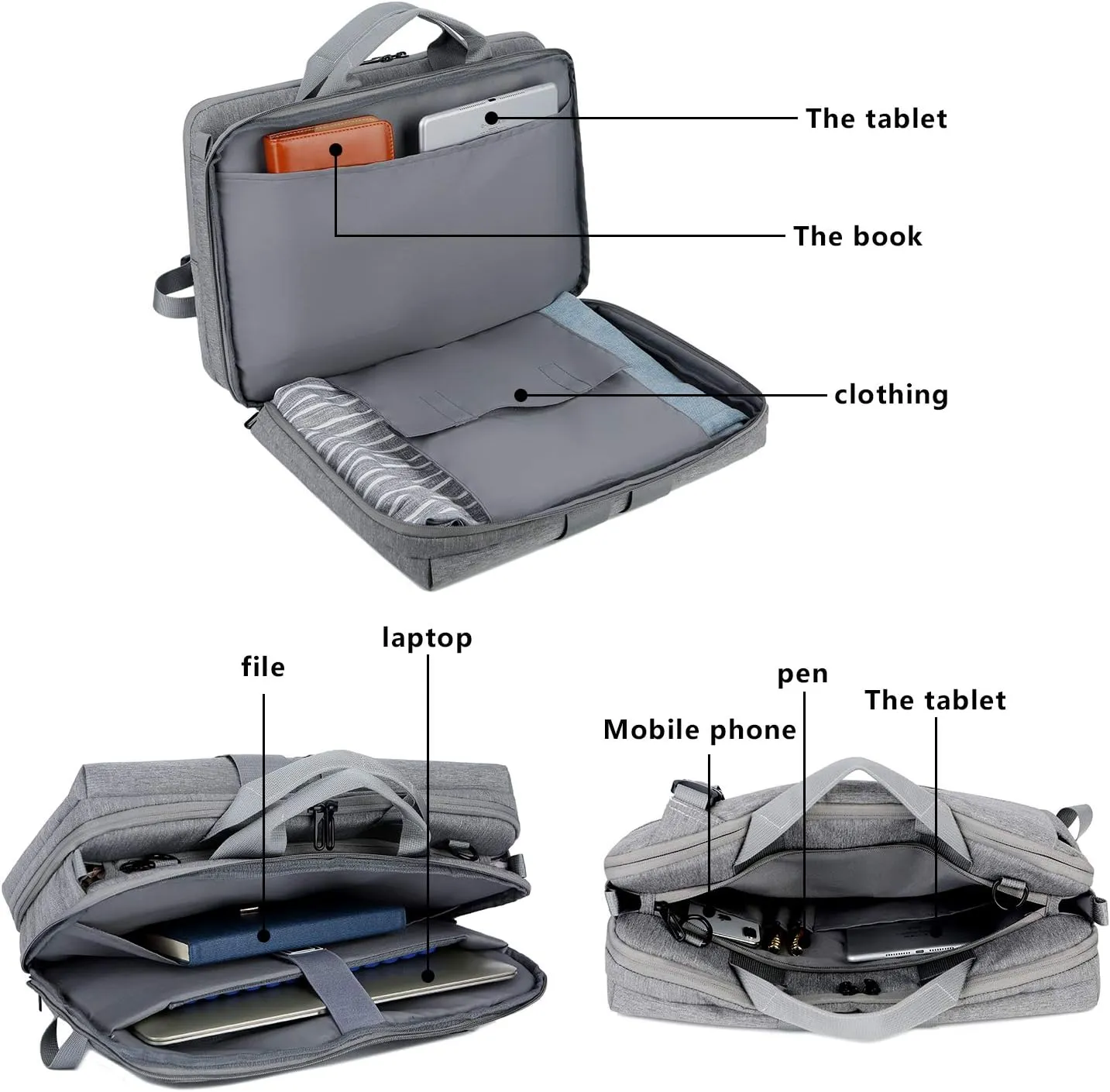 Convertible Laptop Backpack 15.6 Inch - Multi-Functional large Capacity Men Women Oxford cloth Shoulder Messenger Briefcase - for Travel leisure Business Hand held Cross Body Backpack Laptop Bag,(Gray