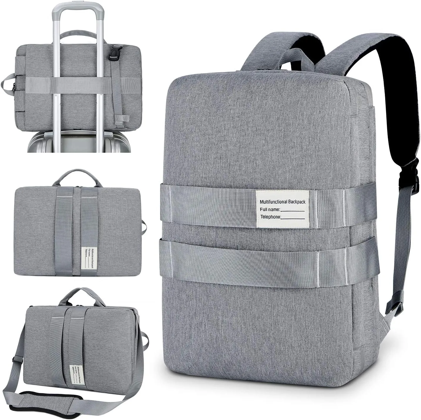 Convertible Laptop Backpack 15.6 Inch - Multi-Functional large Capacity Men Women Oxford cloth Shoulder Messenger Briefcase - for Travel leisure Business Hand held Cross Body Backpack Laptop Bag,(Gray