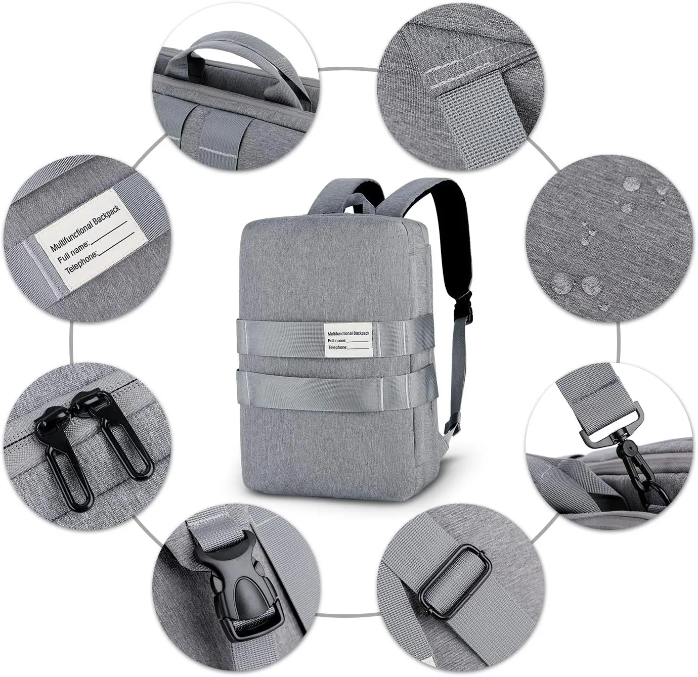 Convertible Laptop Backpack 15.6 Inch - Multi-Functional large Capacity Men Women Oxford cloth Shoulder Messenger Briefcase - for Travel leisure Business Hand held Cross Body Backpack Laptop Bag,(Gray