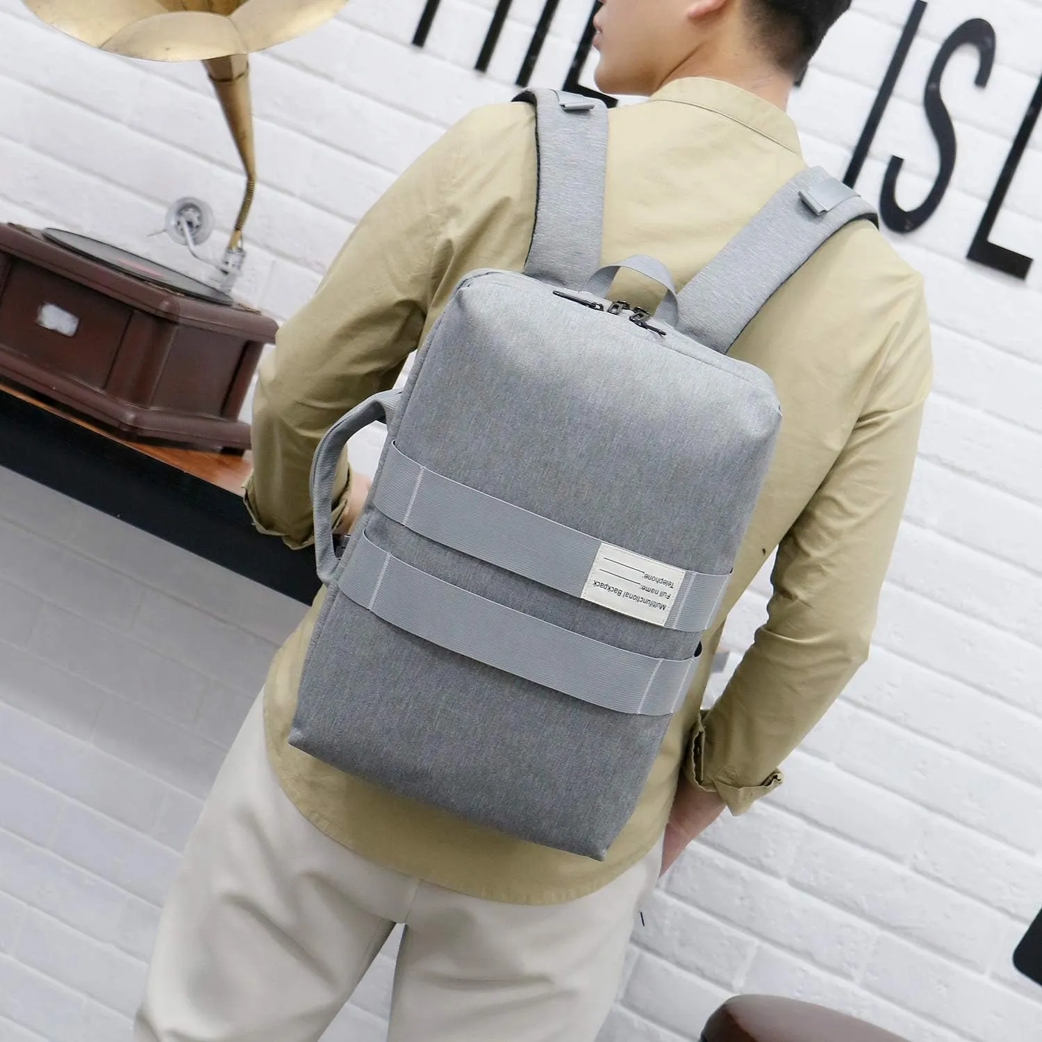 Convertible Laptop Backpack 15.6 Inch - Multi-Functional large Capacity Men Women Oxford cloth Shoulder Messenger Briefcase - for Travel leisure Business Hand held Cross Body Backpack Laptop Bag,(Gray
