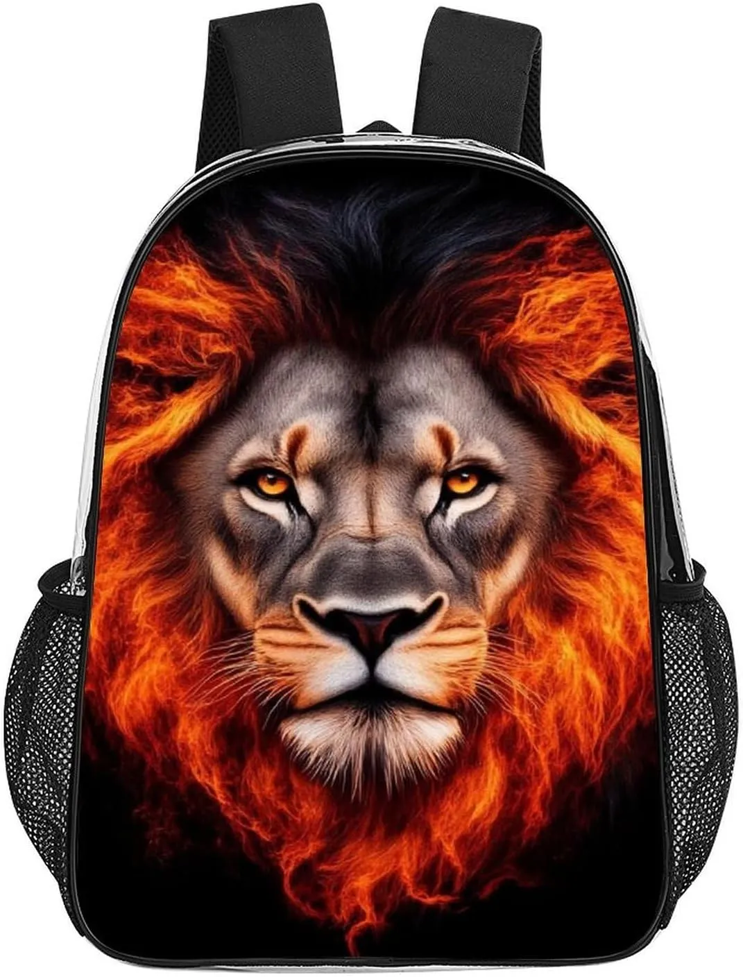 Cool Flaming Lion Fire Art Daypack Backpack Transparent Anti-Theft Multipurpose Bookbag Big Capacity Travel Hiking & Camping Rucksack With Smooth Zippers