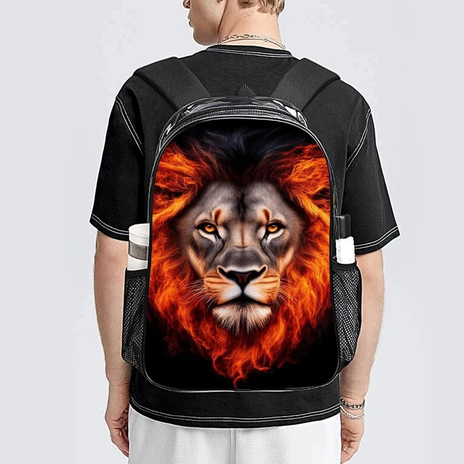 Cool Flaming Lion Fire Art Daypack Backpack Transparent Anti-Theft Multipurpose Bookbag Big Capacity Travel Hiking & Camping Rucksack With Smooth Zippers