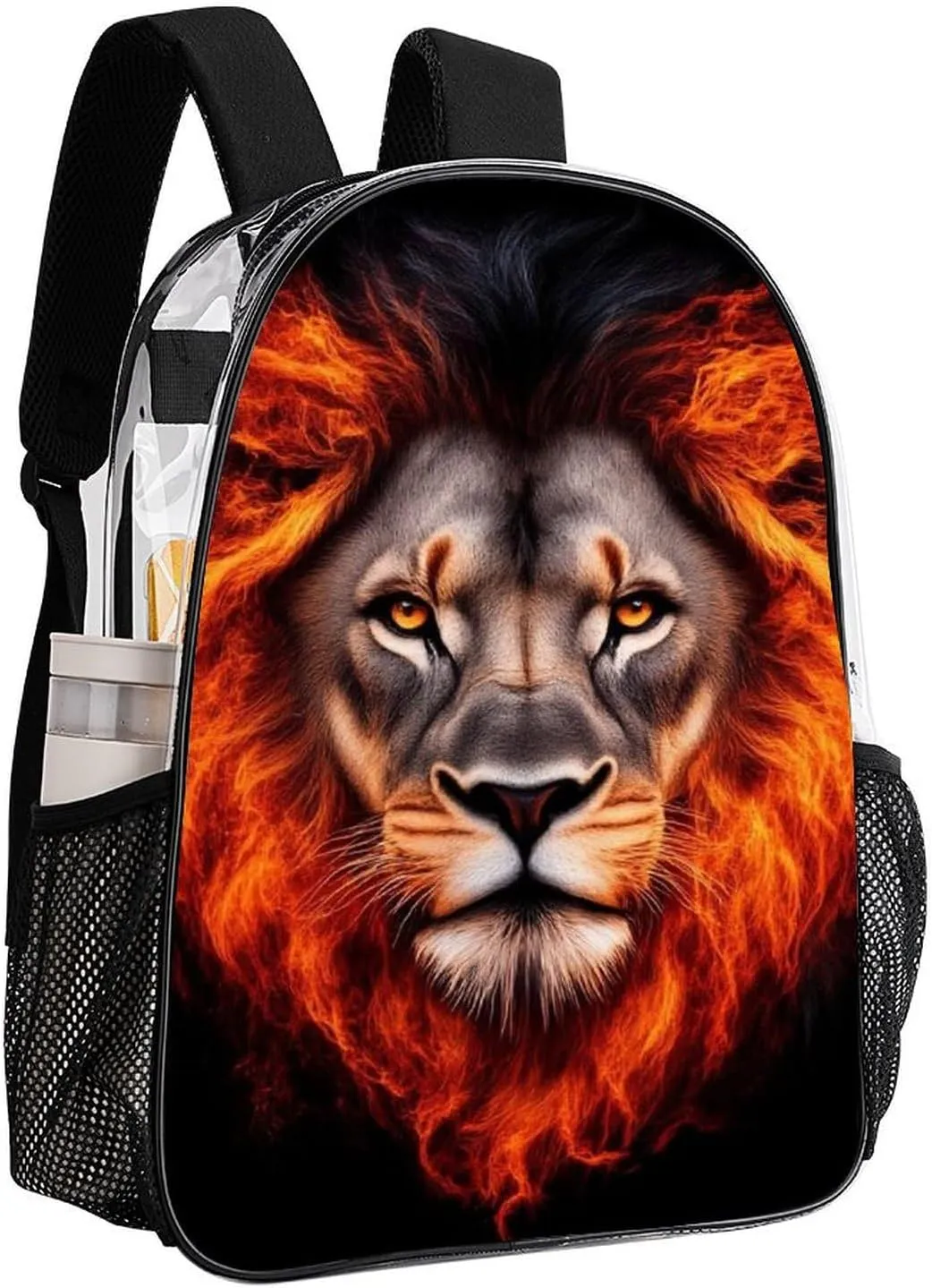 Cool Flaming Lion Fire Art Daypack Backpack Transparent Anti-Theft Multipurpose Bookbag Big Capacity Travel Hiking & Camping Rucksack With Smooth Zippers
