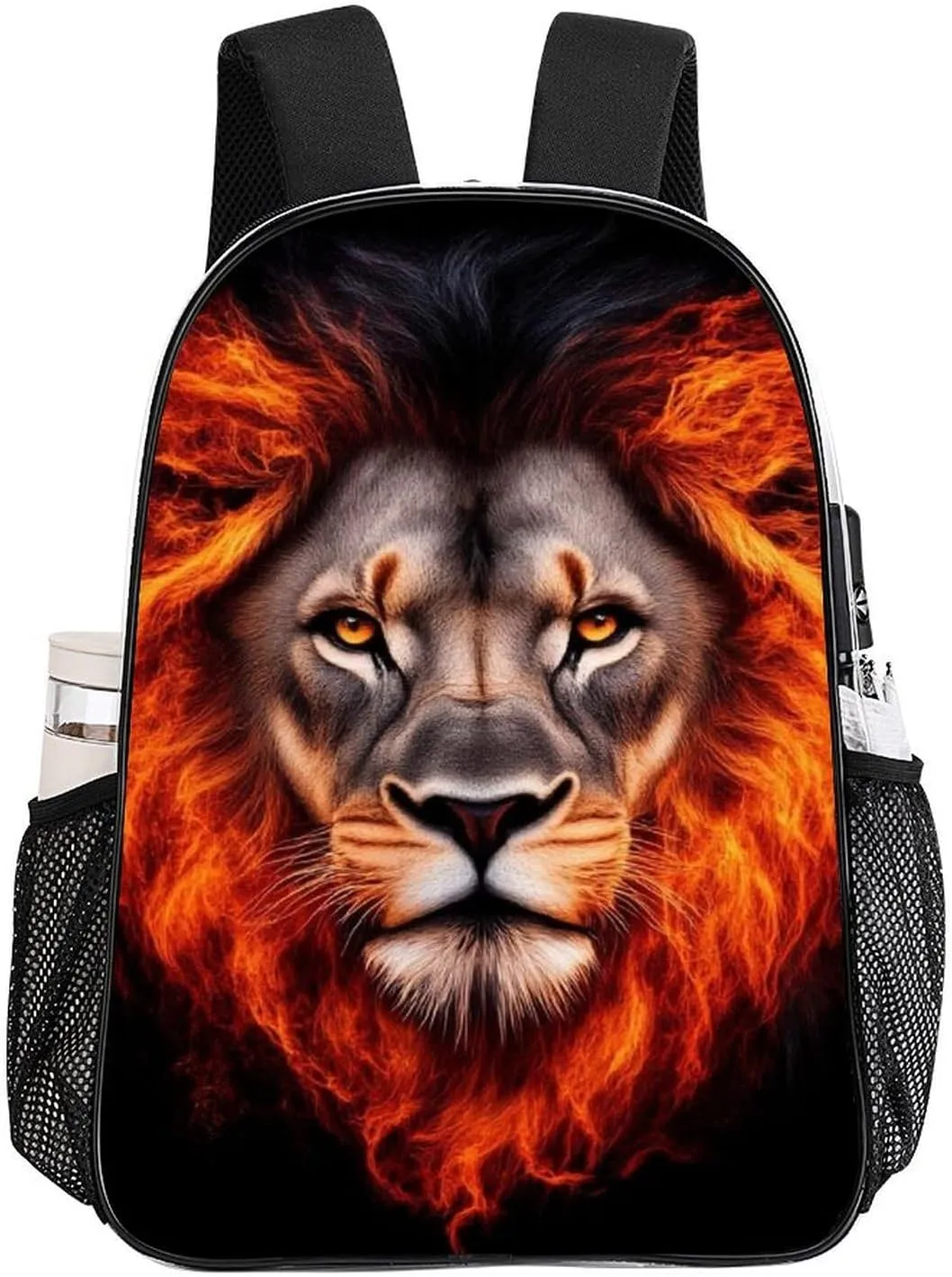 Cool Flaming Lion Fire Art Daypack Backpack Transparent Anti-Theft Multipurpose Bookbag Big Capacity Travel Hiking & Camping Rucksack With Smooth Zippers
